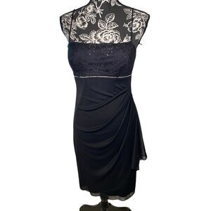 Jump Apparel Black Lace Rhinestone Ruched Cocktail Formal Evening Party Dress